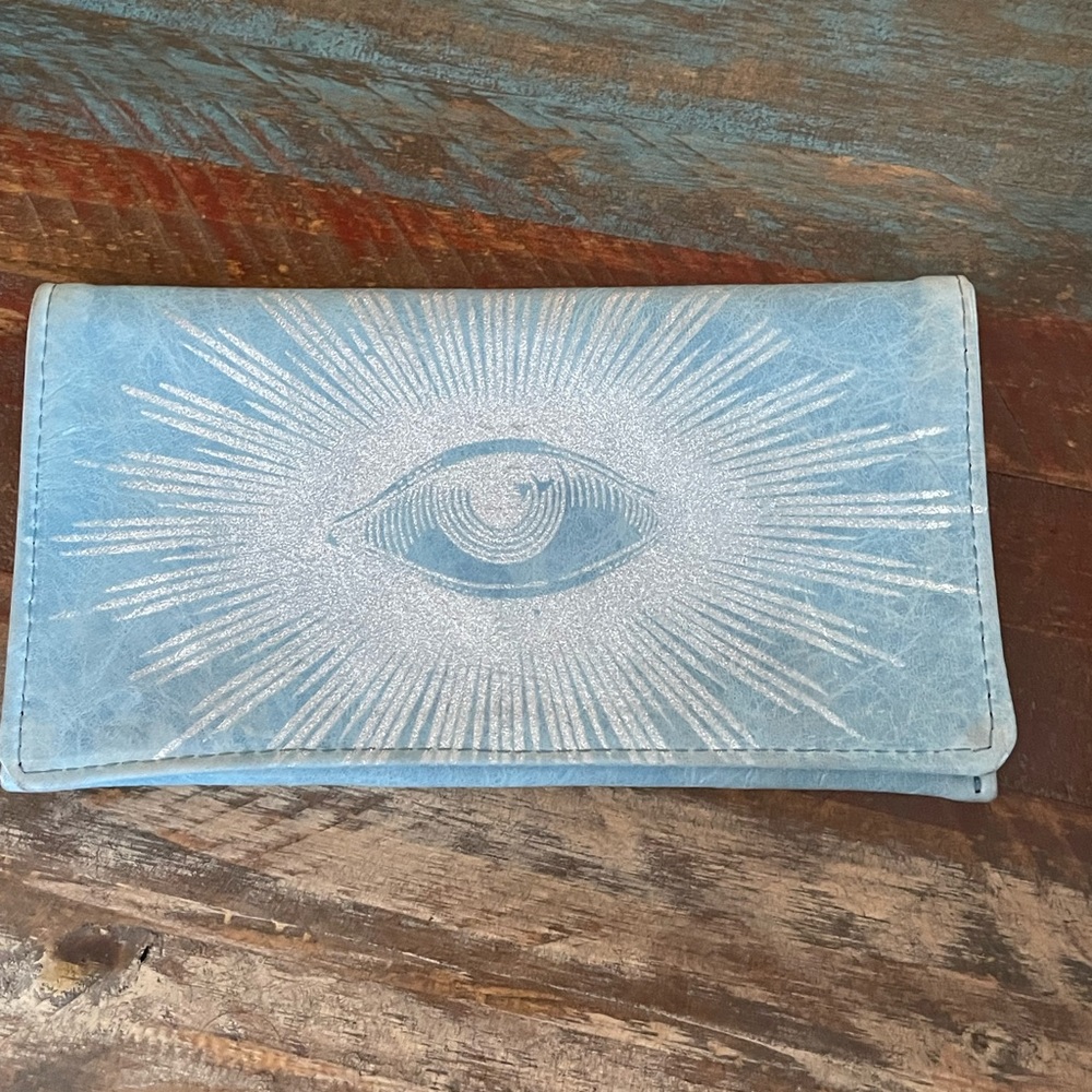 TOTEM Blue Suede Clutch with Silver Embossed Design